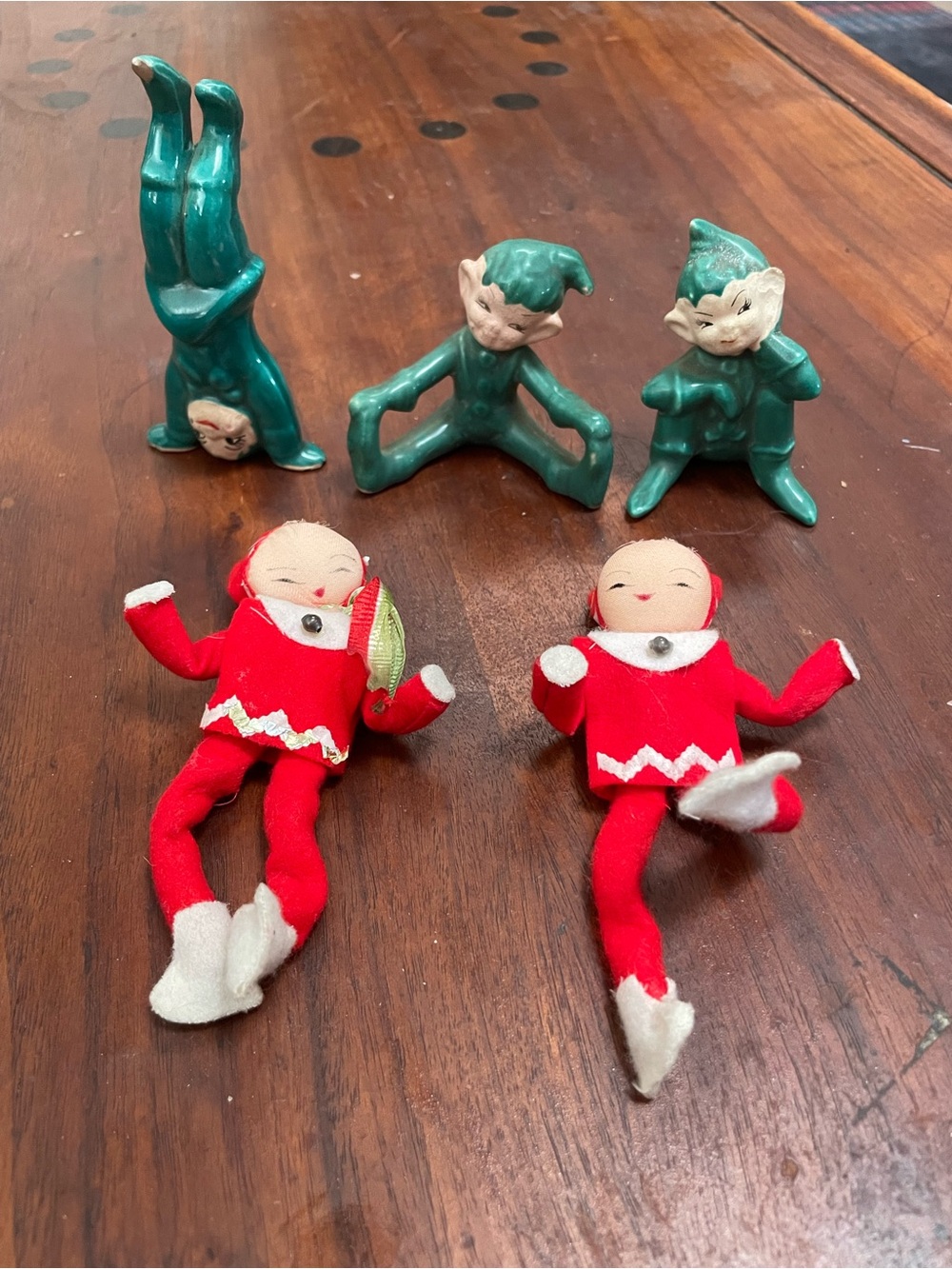 Set of 5 Mid Century Elves - Japan - 3 Ceramix and 2 Felt